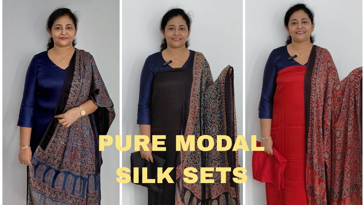 PURE MODAL SILK SETS (AJRAKH PRINTED DUPATTA) || FREE SHIPPING:+91 9061630106