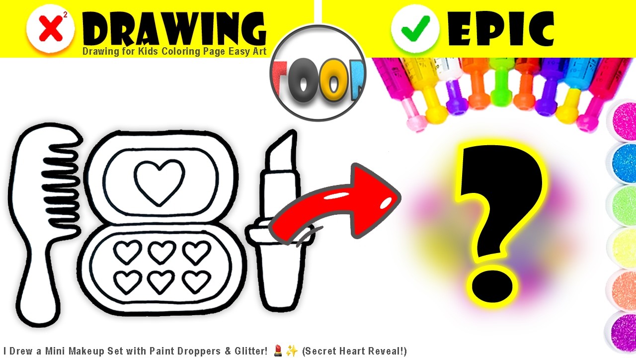 I Drew a Mini Makeup Set with Paint Droppers & Glitter! 💄✨ (Secret Heart Reveal!)