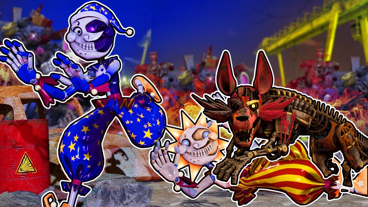 SUN and MOON vs JUNKYARD FOXY in FNAF Aftonbuilt