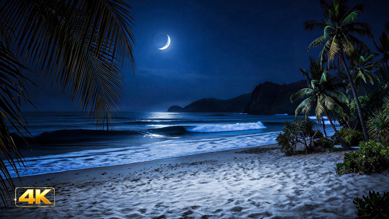 12 Hours of Soft Ocean Waves | Quiet Night Beach Scene