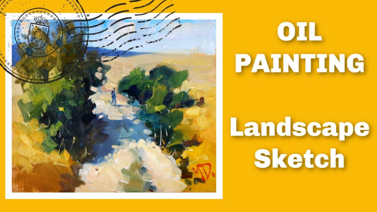 Oil Painting of a Country Road (Landscape Sketch) 🎨🌻