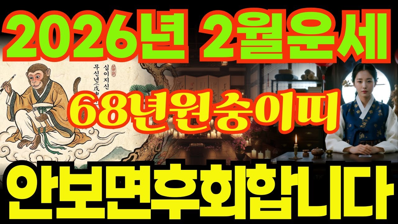 [68년원숭이띠운세]안보면후회합니다!!1968년무신생원숭이띠26년2월운세