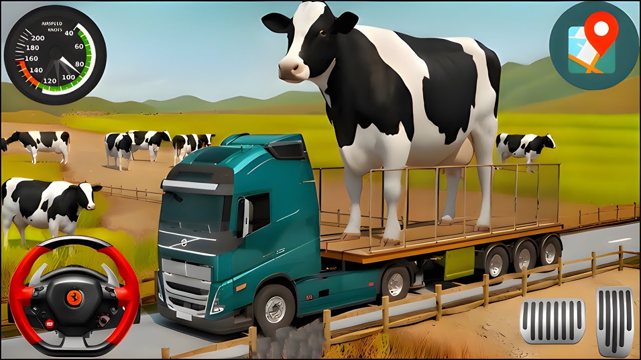 🚚🐄 Giant Cow Transport 😱 Dangerous Village Road | Animal Truck Simulator Gameplay