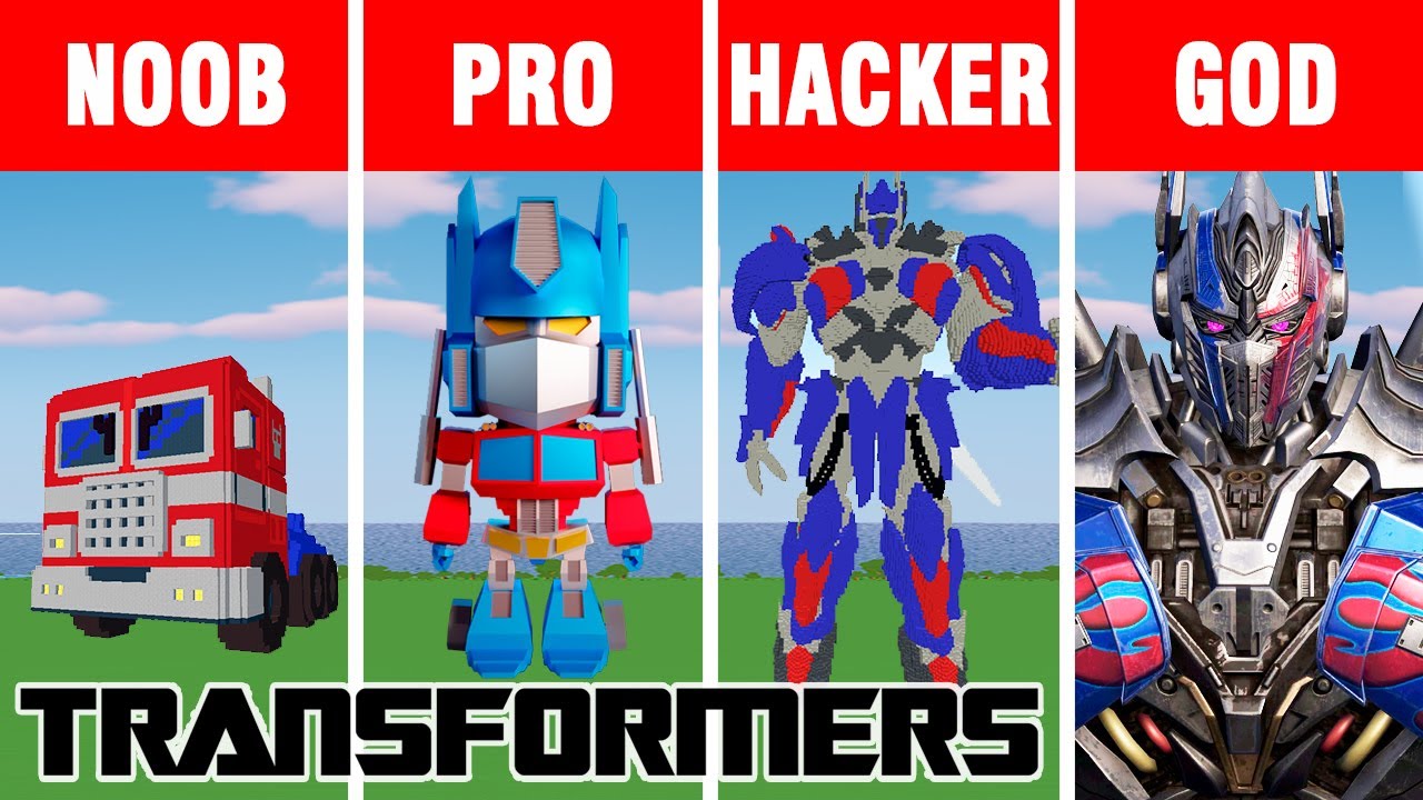 Minecraft NOOB vs PRO vs HACKER vs GOD: OPTIMUS PRIME TRANSFORMERS BUILD CHALLENGE in Minecraft