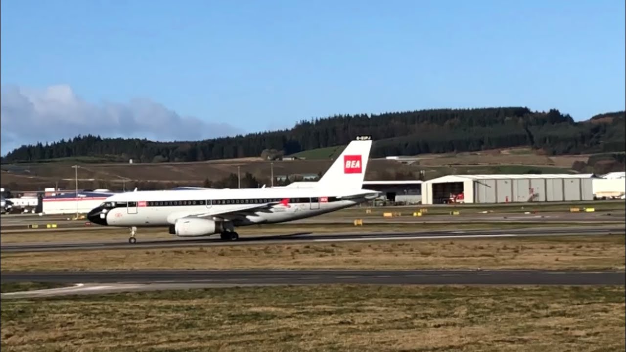 British Airways A319 G-EUPJ BEA retro livery departing Aberdeen Airport