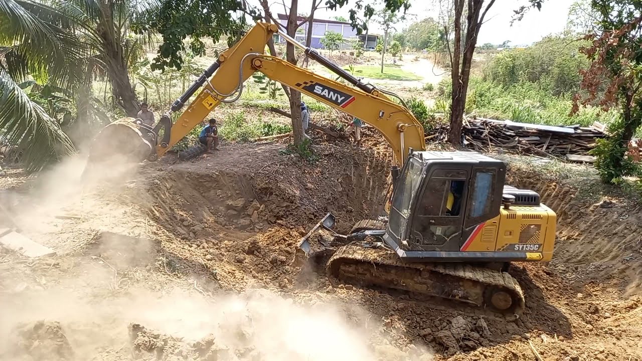 Backhoe Excavator SANY SY 135 C  Digging The Pond (Ep.2)