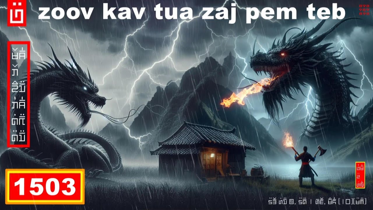 dab hais hmoob - 1503 - zoov kam tua zaj pem teb, หยองกั่วสู้มังกร, Yong Guo fights the dragon.