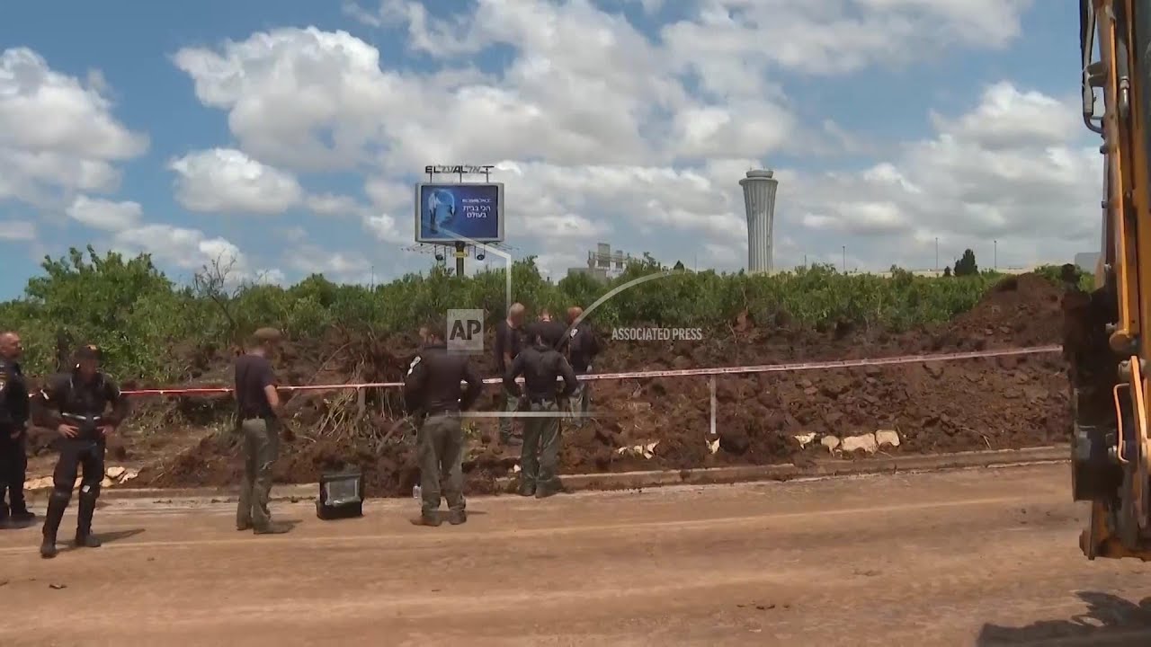 Bulldozers work at Ben Gurion airport after missile fired by Yemen rebels