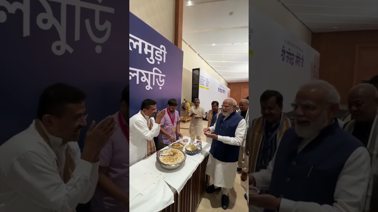 Modi Eats Jhalmuri Made by Suvendu Adhikari with NDA Leaders