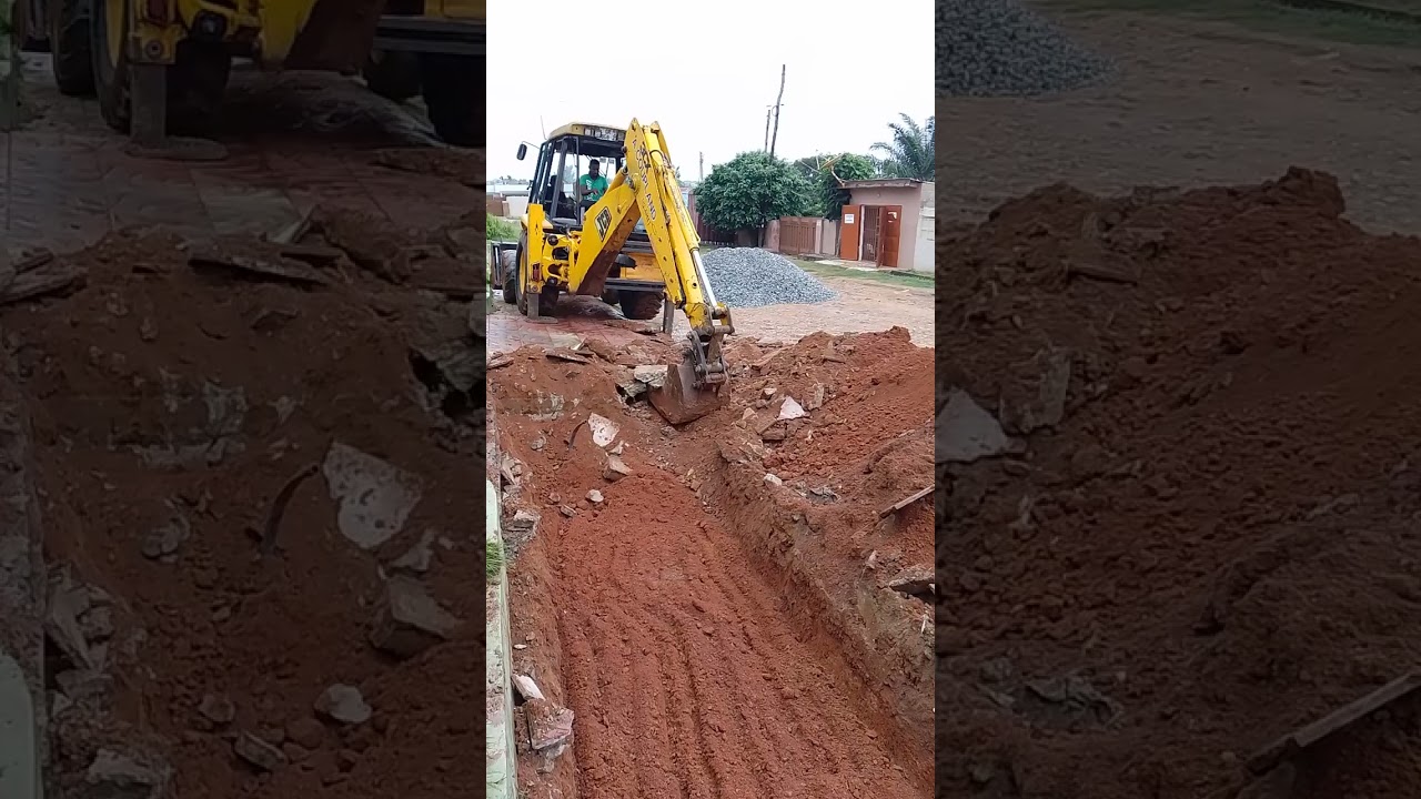 Udrain excavation work with backhoe