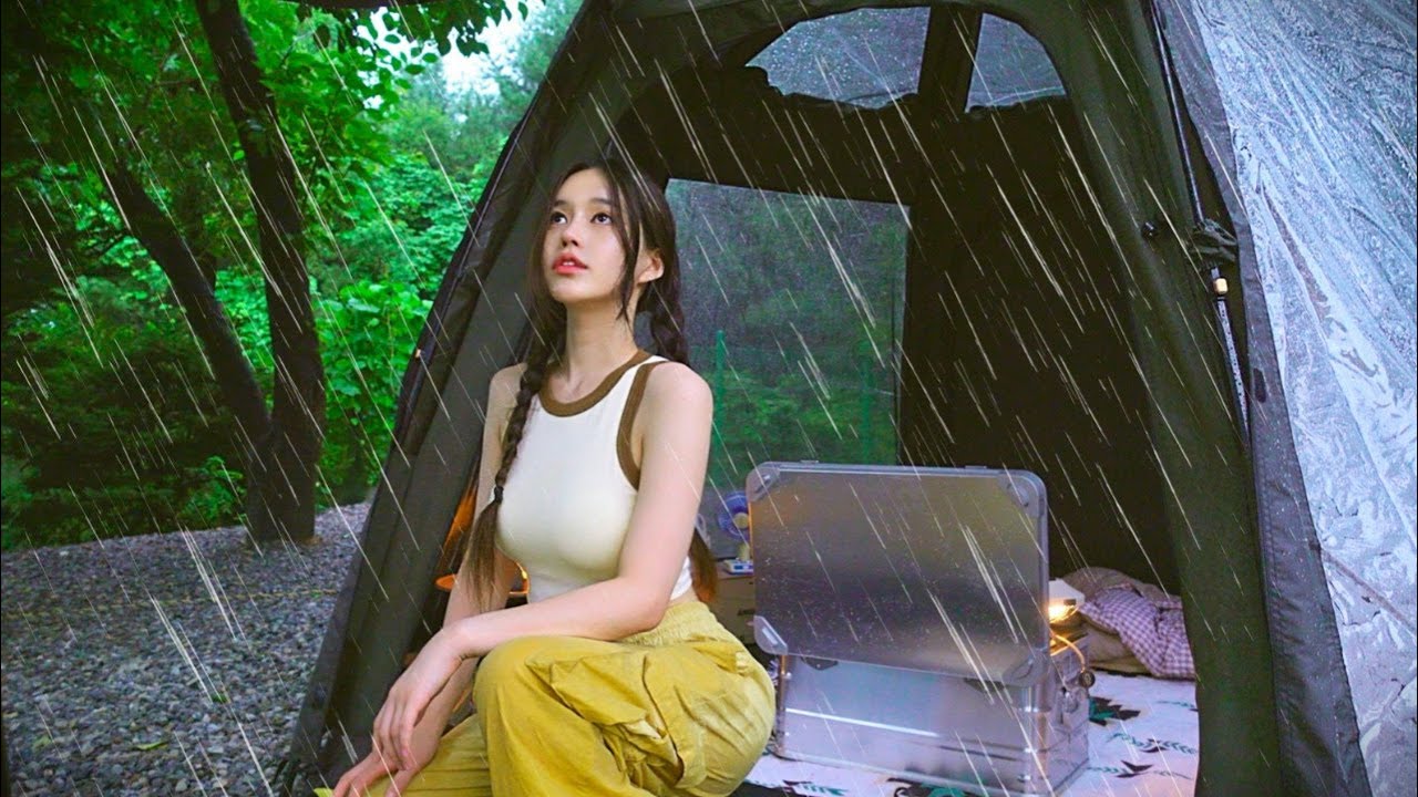 Одиночный кемпинг в тяжелом дождь ASMR | Kimchi блинкейк, чивный блинкейк