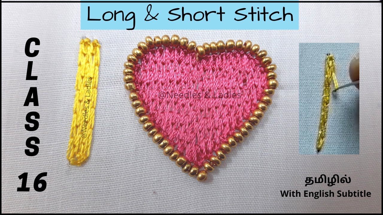 Aari/Maggam Long & short stitch tutorial in Tamil with Eng. subtitle | Aari in Tamil for beginners
