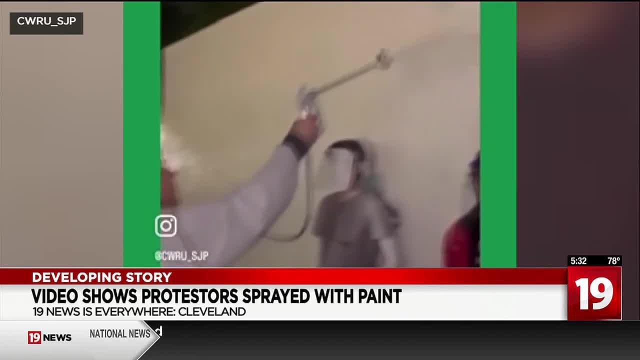 Video shows CWRU student protesters sprayed with paint while demonstrations continue on campus