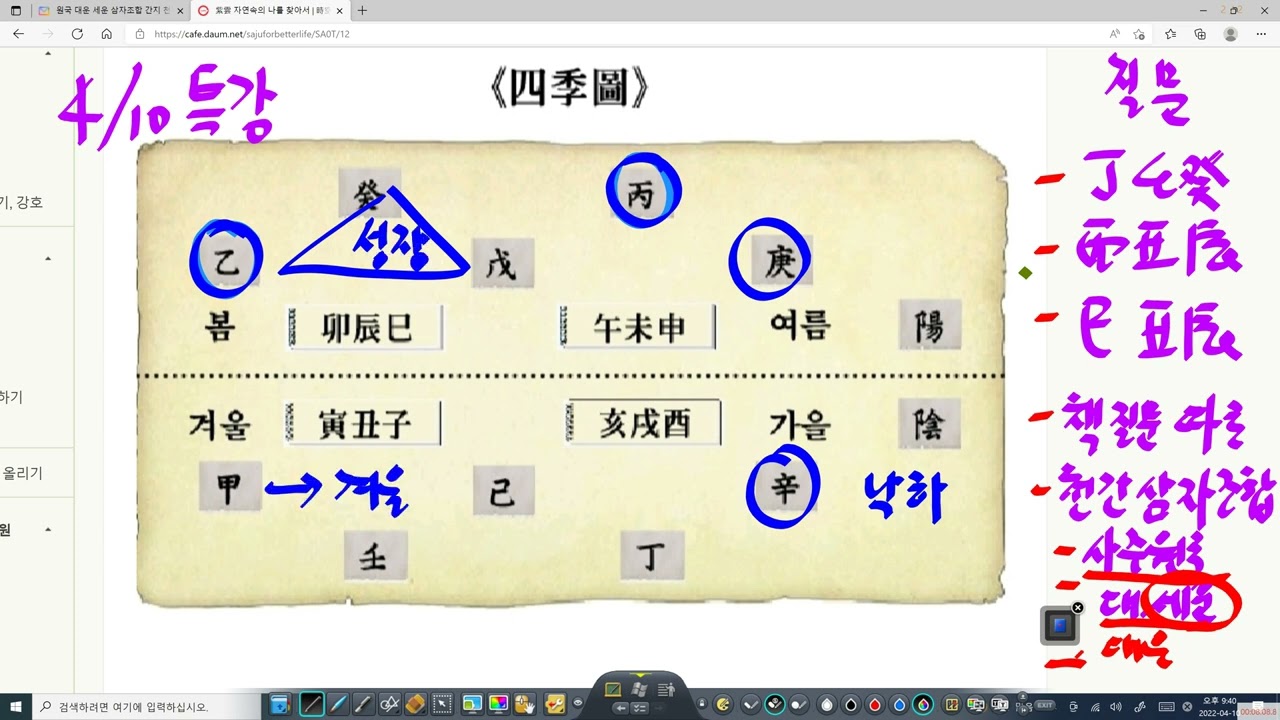 4월 10일 특강 - 천간 삼자조합과 월지 시공. 유축진/사축진 삼자조합 1