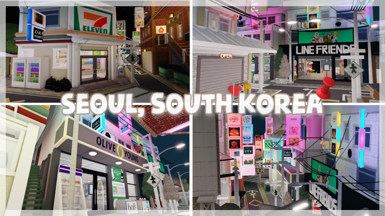🇰🇷 Seoul, South Korea in BLOXBURG | Line Friends, Olive Young, + more | Bloxburg City Build TOUR