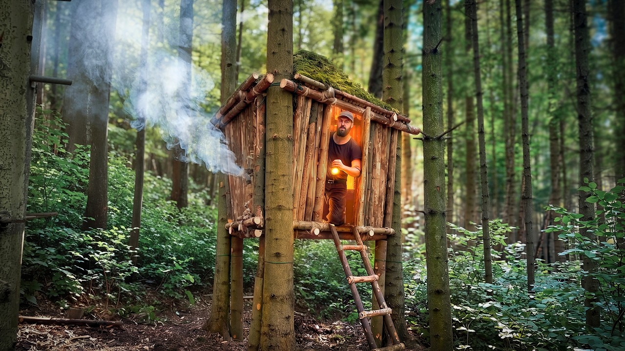 Building an Elevated Bushcraft Hut: Predator-Proof Forest Shelter