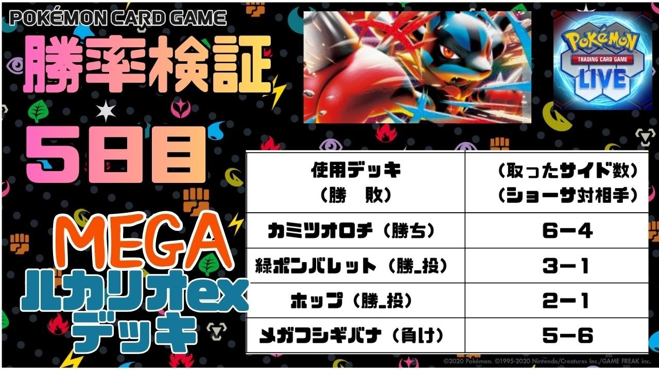【勝てない人のための　#PTCGL 配信】本日最終日！メガルカリオex使ってランクマッチにて勝率検証（５日目）