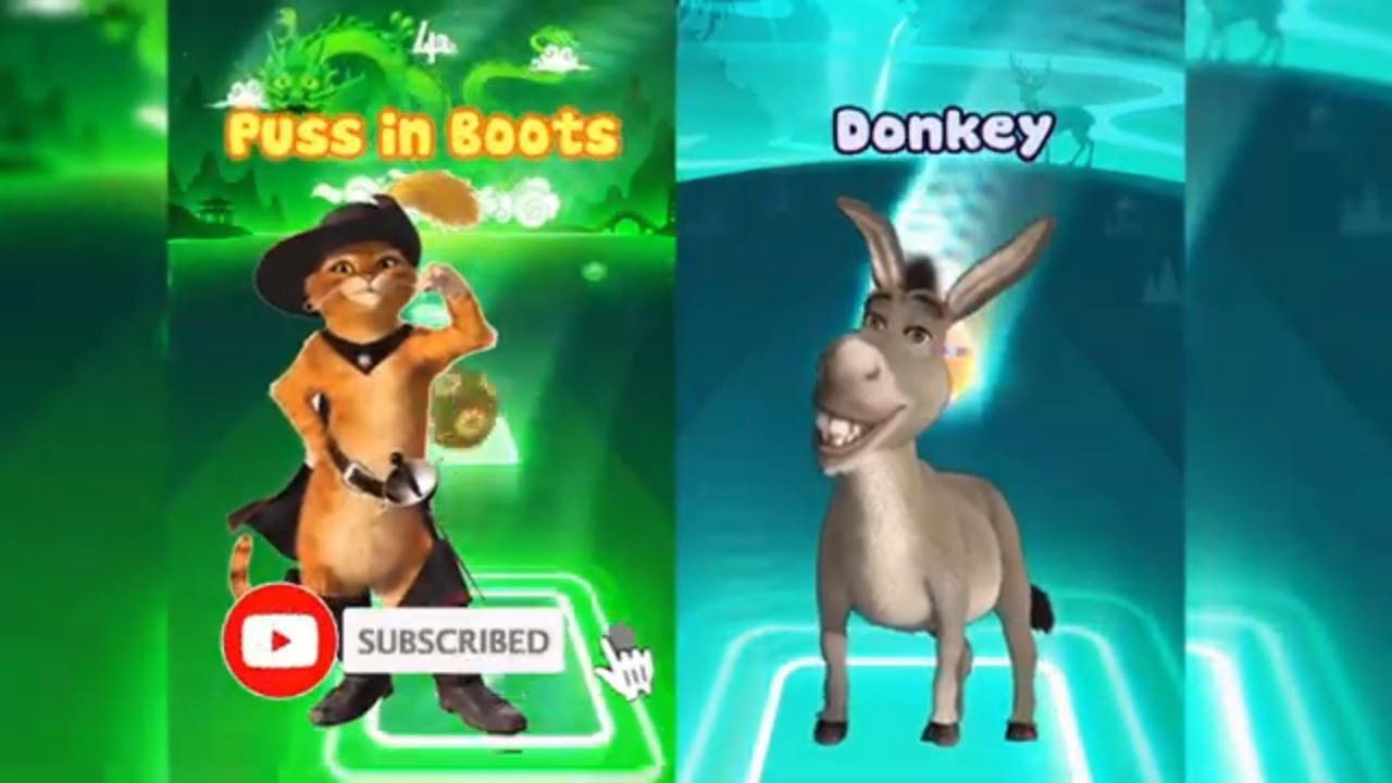 Puss in Boots 🆚 Donkey 🎶 Tiles Hop ✅ Gingerbread House