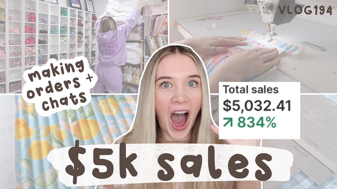 $5k sales november launch new products! making scrunchies and bags for shopify orders VLOG194