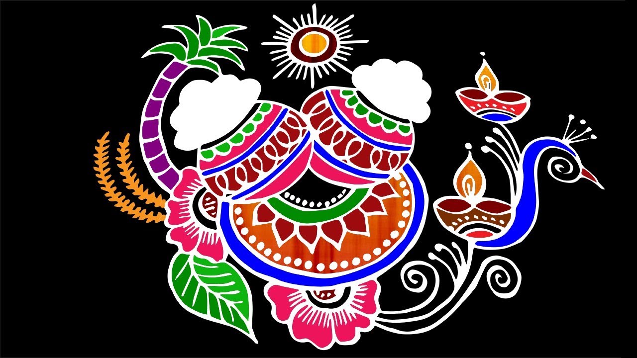 Pongal Pot Kolam #20 ☆ Sankranthi Muggulu ☆ Festival Rangoli ☆ Pongal Kolam ☆ Easy & Simple Rangoli