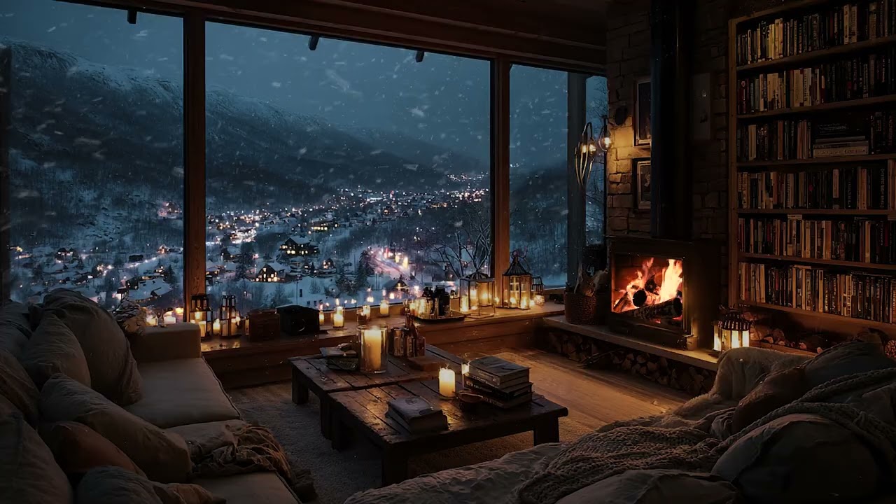Cold Winter Wind Moving Through Snow | Fireplace Sounds for Peaceful Cabin Nights