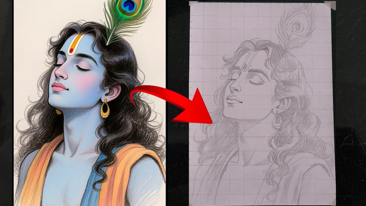 Radha Krishna Sketch Outline ✨ | Grid Method Drawing Step by Step 🪶 | Easy Pencil Sketch
