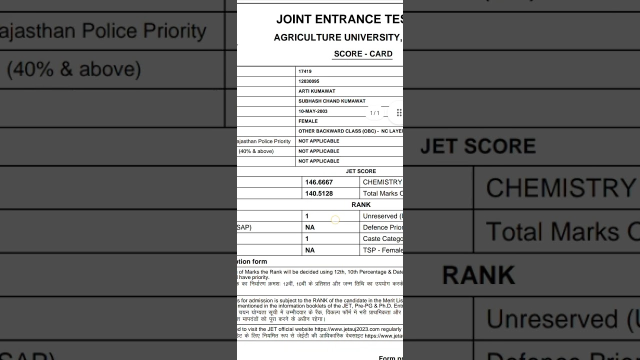 i got 1st rank in jet agriculture 2023