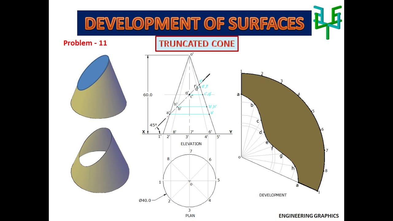 Development of Surfaces-Truncated Cone (Problem-11)