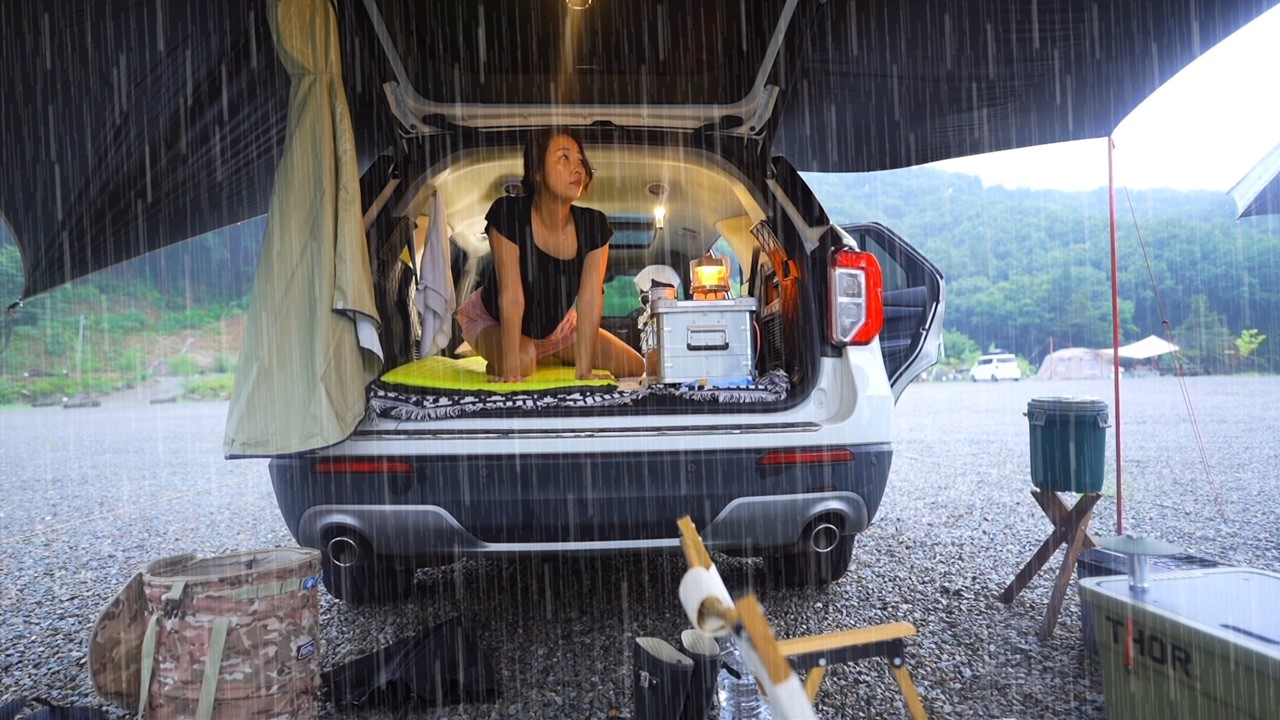 [차박] 잠잘 때 듣기 좋은 1시간30분 영상 빗소리ㅣ☔️우중차박 몰아보기