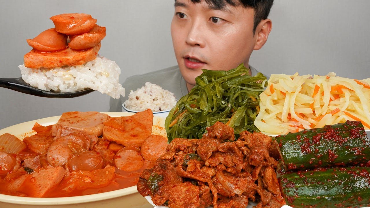 [와차밥] 부대찌개 제육볶음 감자볶음 미역줄기볶음 오이김치 먹방 Korean Sausage Stew & Kimchi ASMR MUKBANG REAL SOUND EATING SHOW