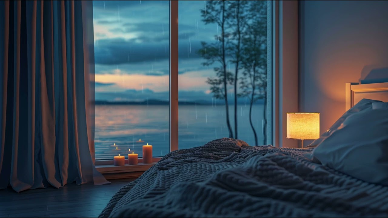 Deep Sleep Piano | Quiet Lake View Outside a Warm Room (3 Hours)