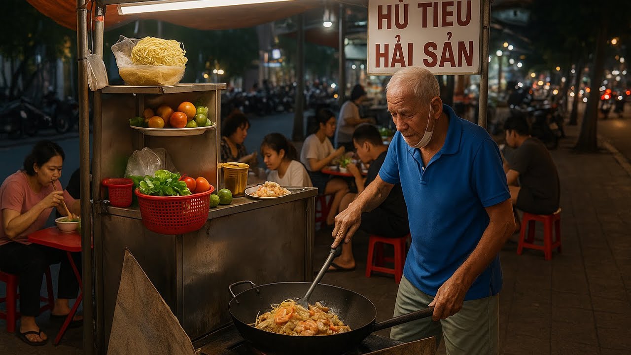 Xe hủ tiếu xào hải sản chính gốc người Hoa hơn 40 năm đông khách ở vỉa hè Sài Gòn