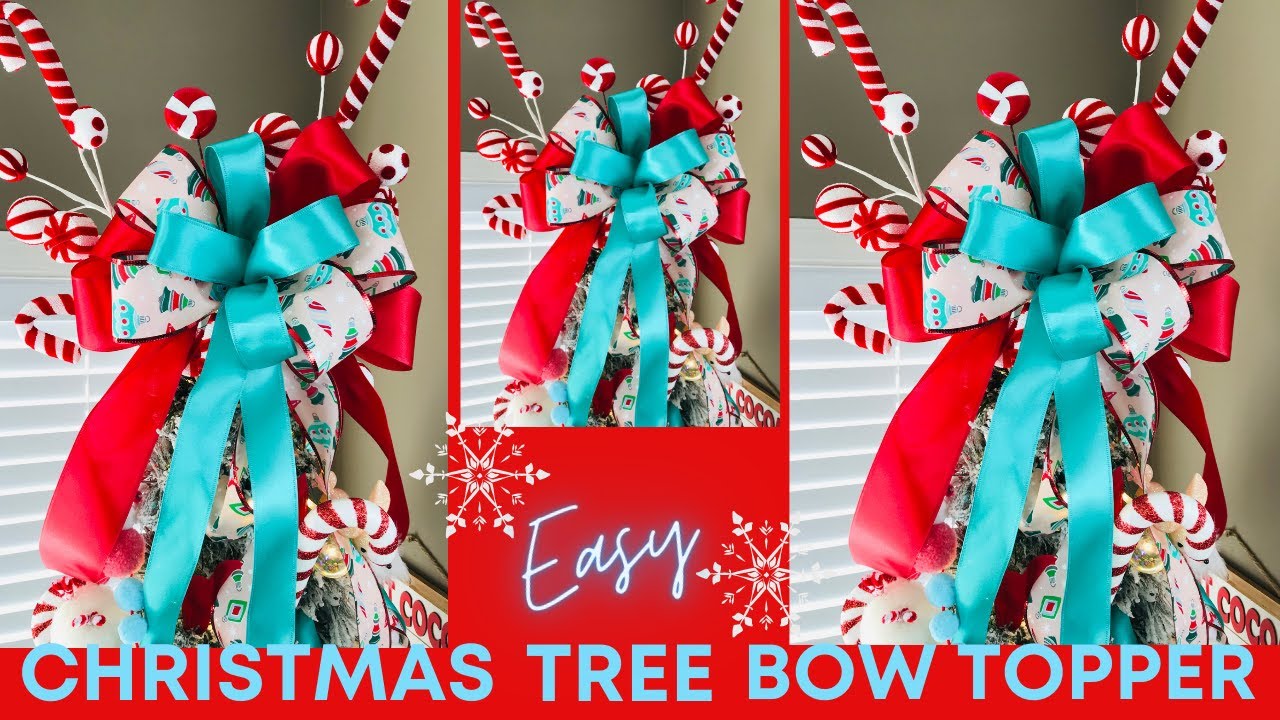 EASY CHRISTMAS TREE BOW TOPPER 🎄HOW TO TIE A LARGE BOW🎄WREATH BOW GARLAND SWAG GIFT WRAPPING DIYS