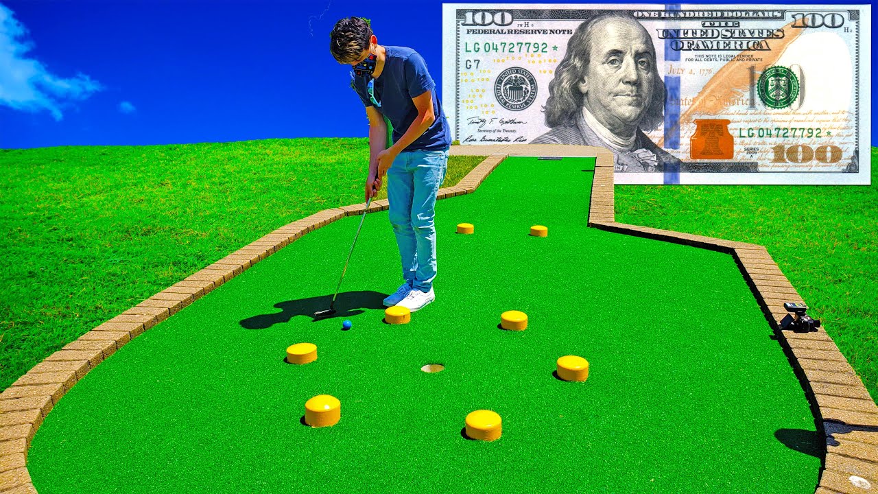 $100 MINI GOLF CHALLENGE! (AWESOME HOLE IN ONE)