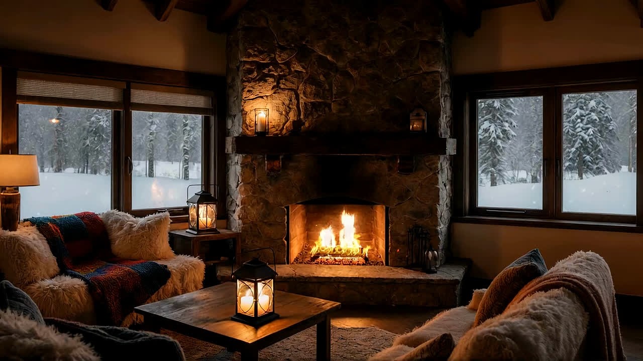 Late Night Smooth Jazz Ambience – Relaxing Fireplace Background for Evening Relaxation & Focus 01