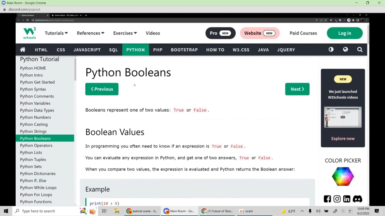 PYTHON - Boolean, Operators, If...Else