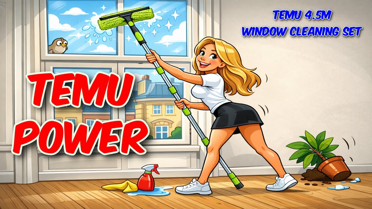 Temu Reaches Up -  Temu 4.5m Window Cleaning Set