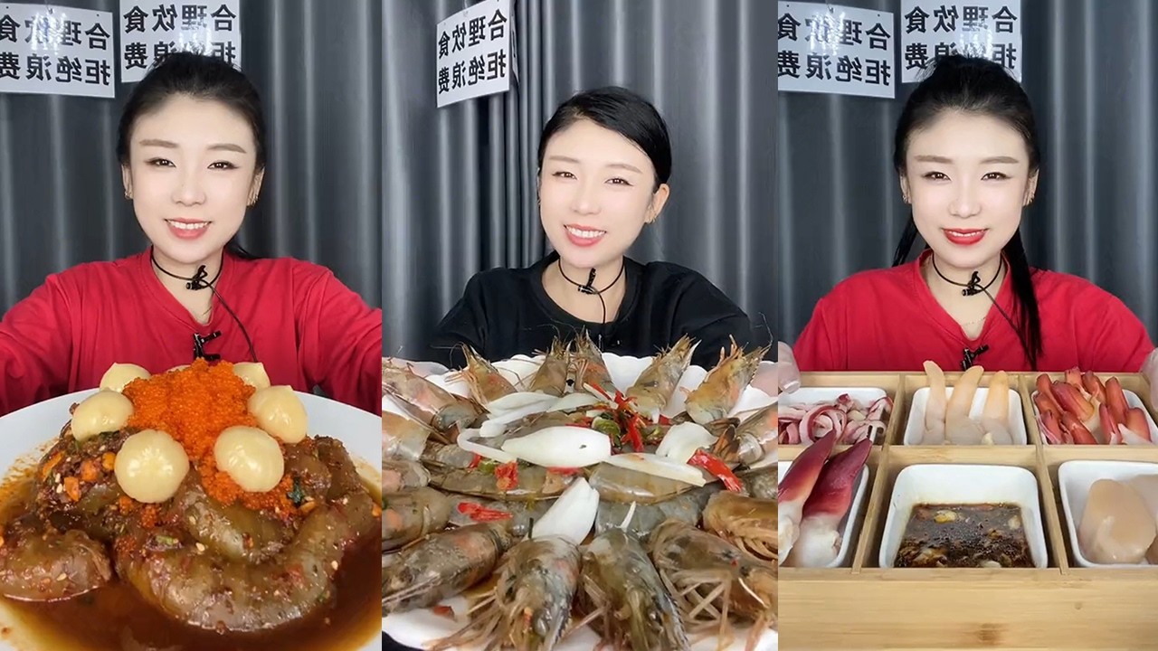 【Yummy】Shrimp with fish roe chili sauce +Oriental shrimp + sashimi platter🦐🐚🌶🍋🧄#mukbang#asmr#Seafood