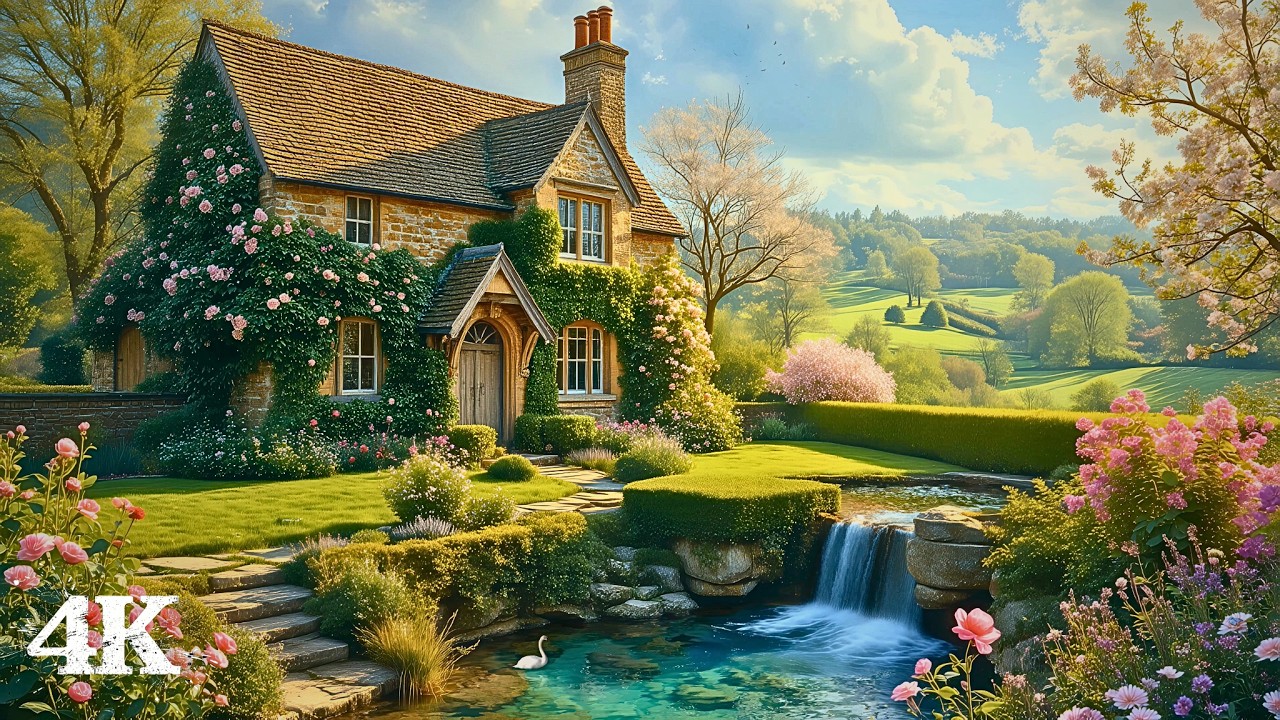 Find Eden in This Cottage Garden | Calm Your Thoughts Forever with Waterfall, Birds & Breeze