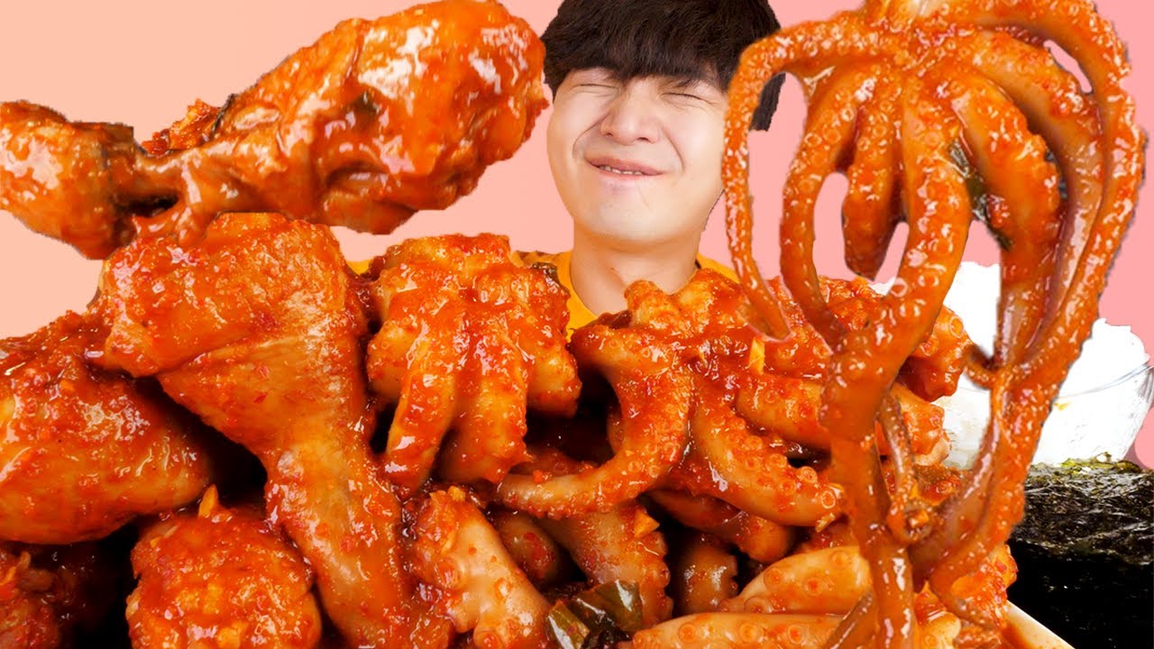 MUKBANG ASMRㅣчел Осьминог Курица для курения Еда🐙Octopus Spicy Chicken Korean Seafood 후니 Hoony Eat