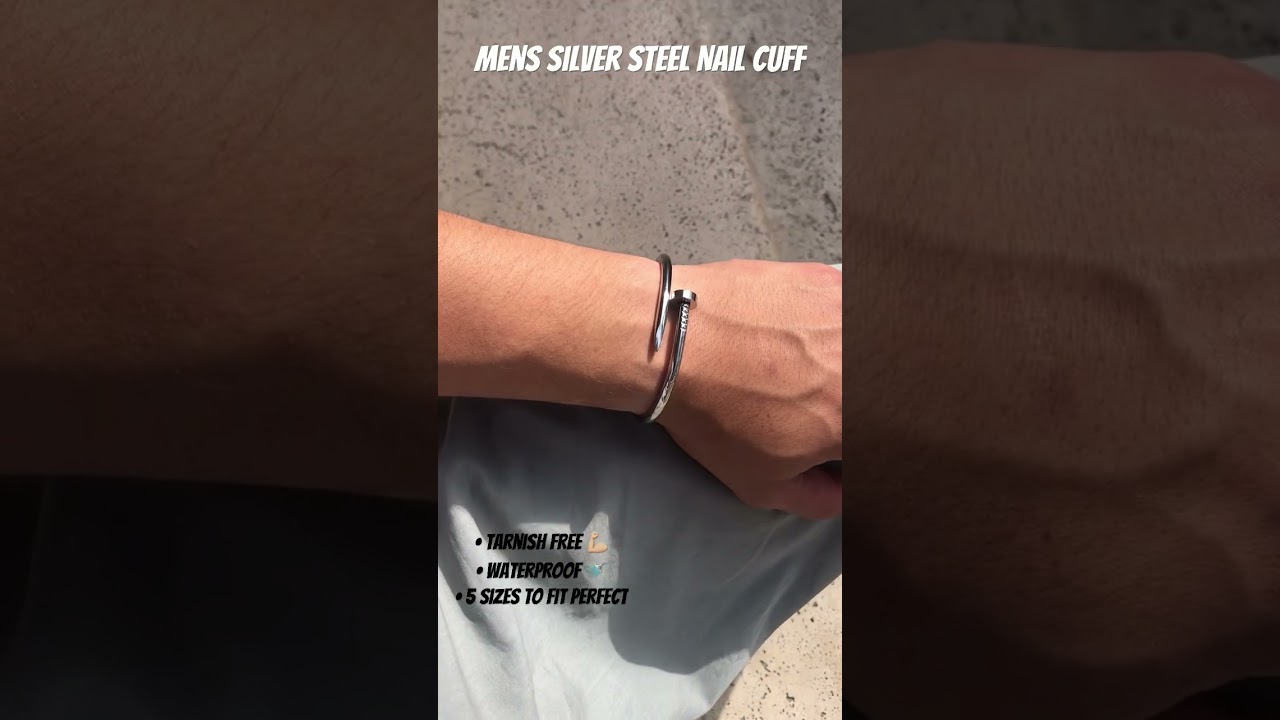 Ideal Mens Everyday Silver Bracelet - Silver Nail Cuff Bangle #mensbracelet