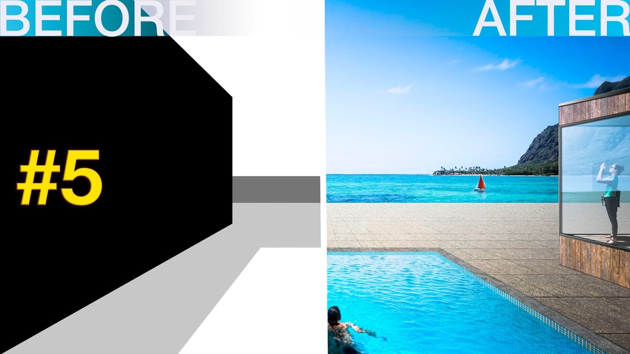 Photoshop Архитектурная Визуализация #5 Дерево и бетон