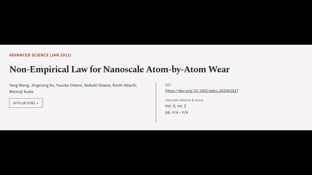Non‐Empirical Law for Nanoscale Atom‐by‐Atom Wear | RTCL.TV