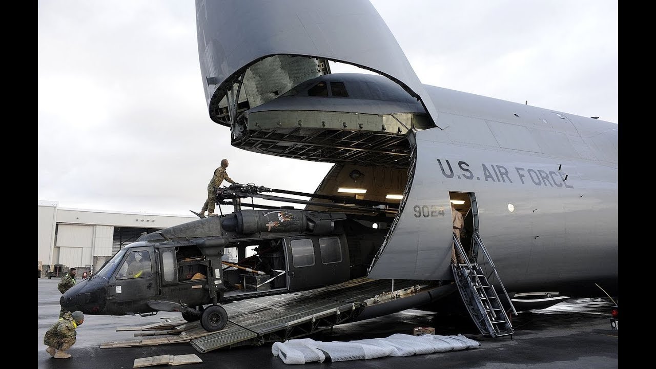 Watch Offloading of Apache Helicopters from Giant Belly of C5 Super Galaxy Plane