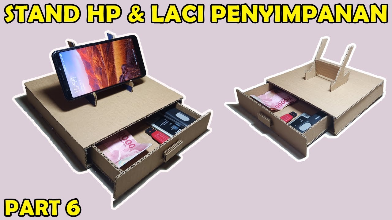 Cara Membuat Dudukan HP dengan Laci Penyimpanan Rahasia dari Kardus Bekas | DIY PHONE HOLDER