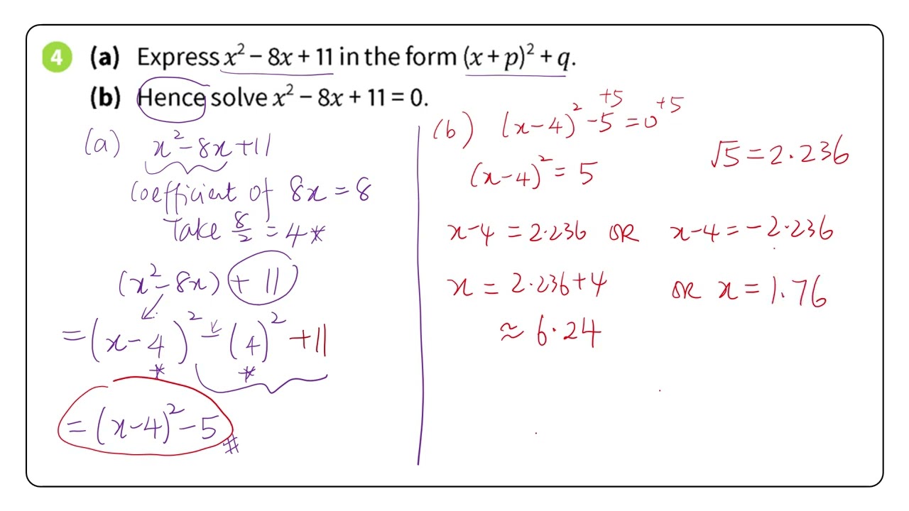 Quick Revision on completing the square and solving eqaution using factorisation