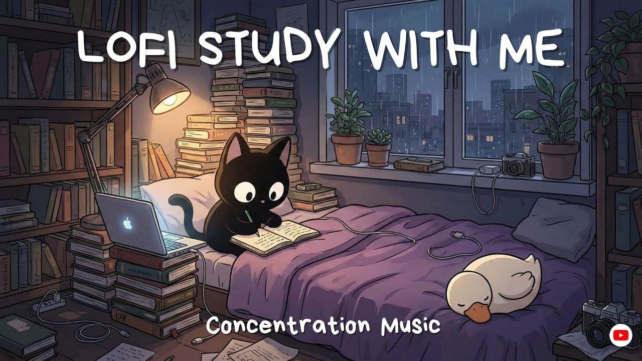 LOFI RAINY LATE NIGHT STUDY WITH ME📚🌧️ Concentration Music for Midnight Focus & All-Nighter Sessions