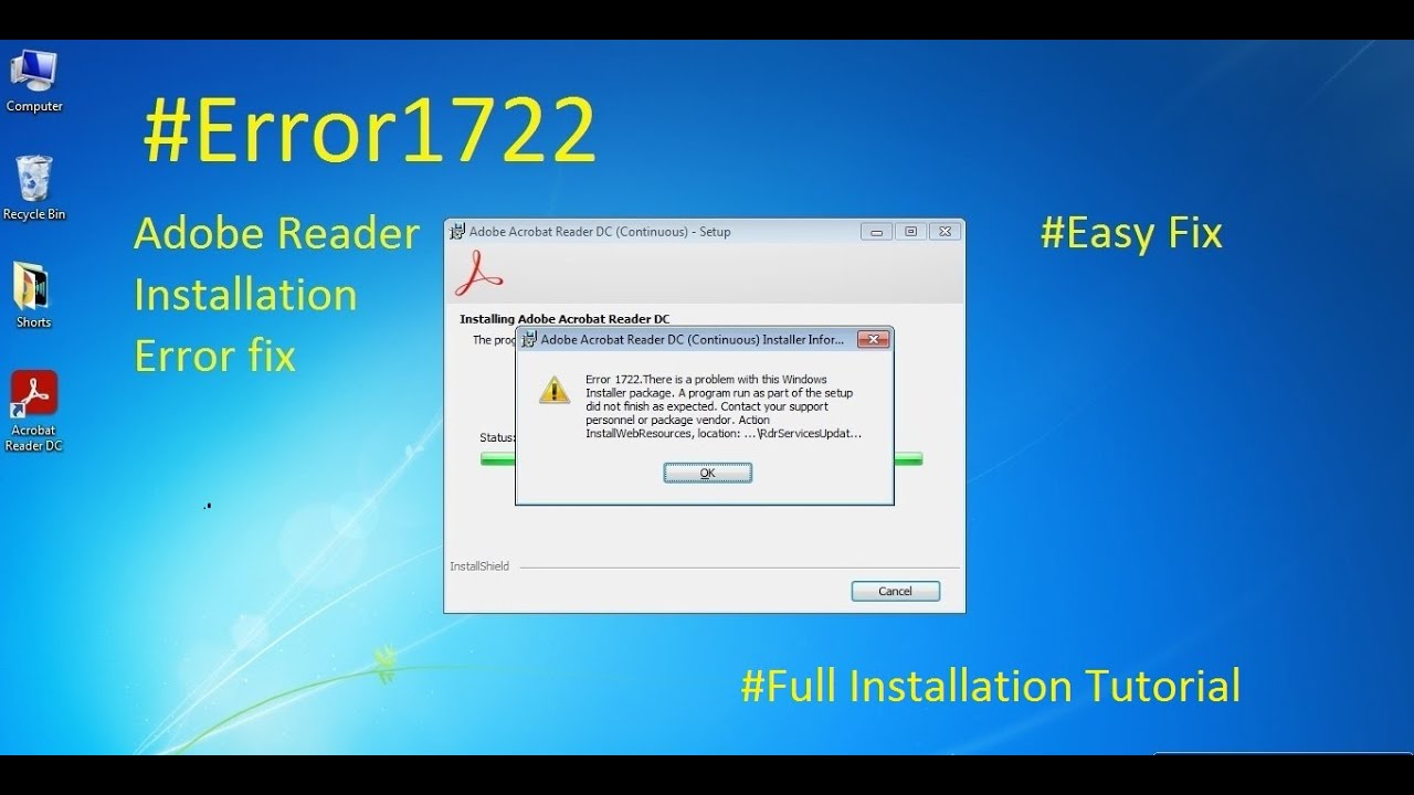 Fix Adobe Reader Installation Error-1722 | Full Installation Guide | hide and Unhide folders