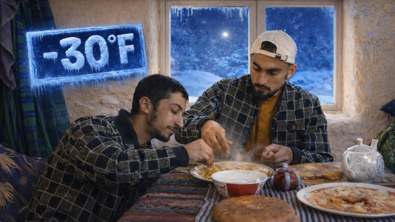 A Peaceful Snowy Night from the Life of Two Young Migrants in a Mud Room with Simple Rural Cooking