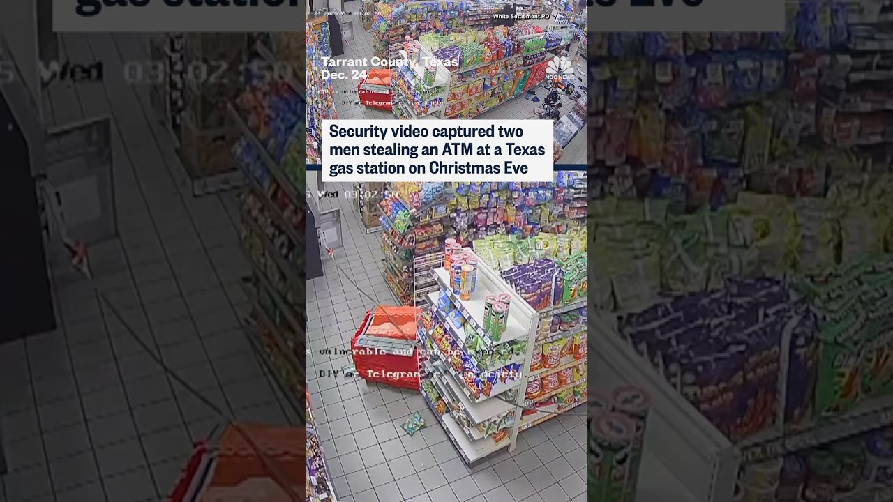 Security video captured two men stealing an ATM at a Texas gas station on Christmas Eve